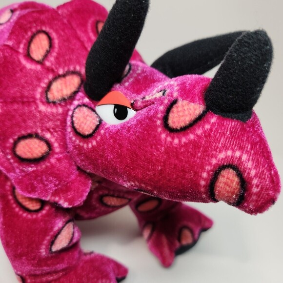 Retro Triceratops Dinosaur Plush Toy B. J. Toy HTF Color Pink Orange Spots 18" - Picture 3 of 8
